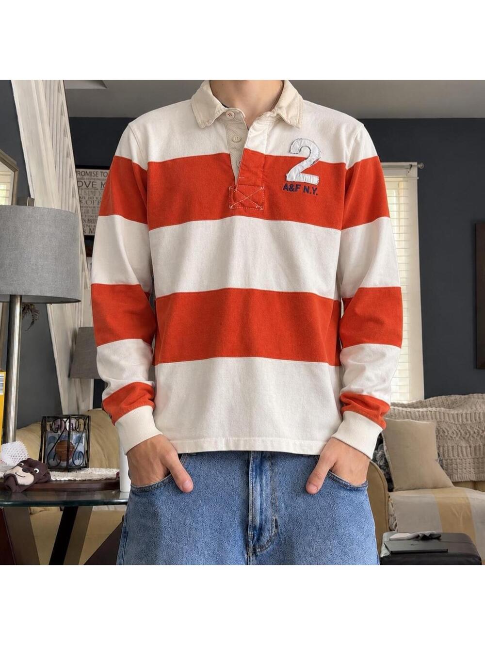 vintage rare Abercrombie and fitch embroidered rugby shirt with back hit.